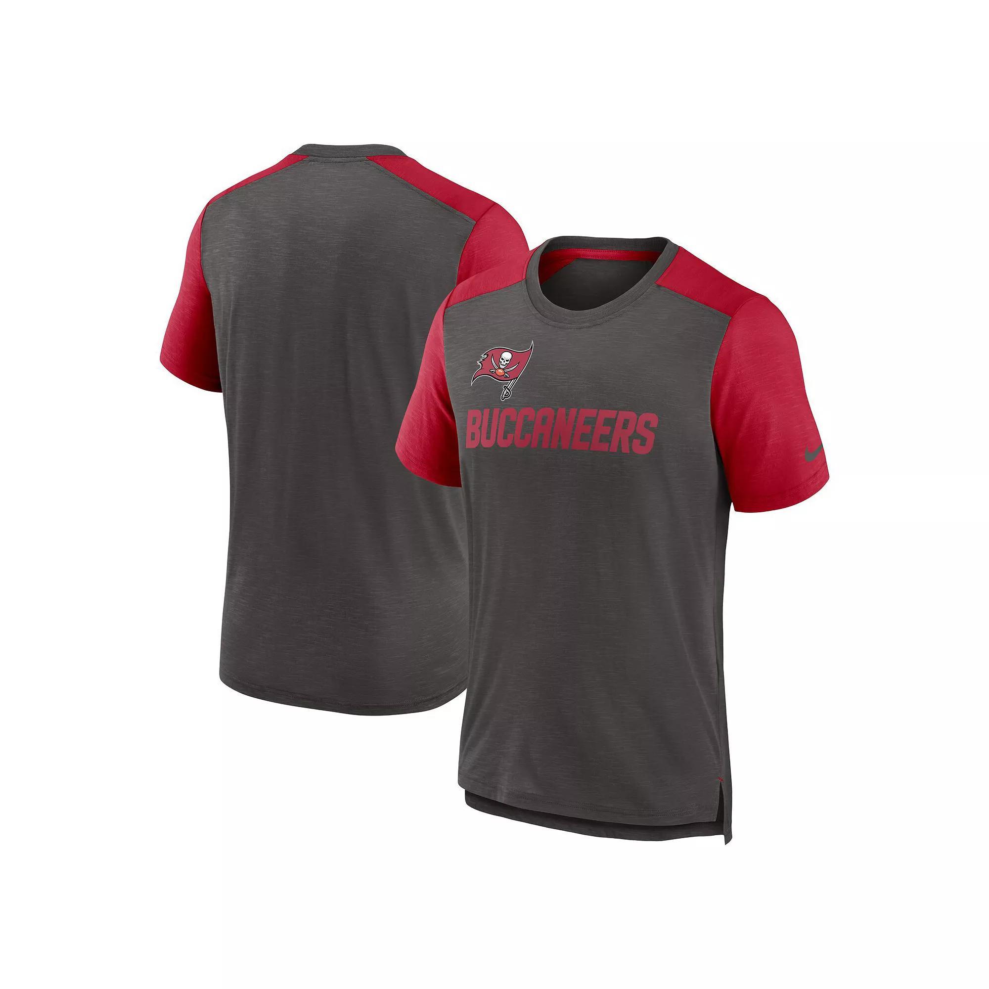 Men's Nike Heathered Pewter/Heathered Red Tampa Bay Buccaneers Color Block Team Name T-Shirt,  Product Image
