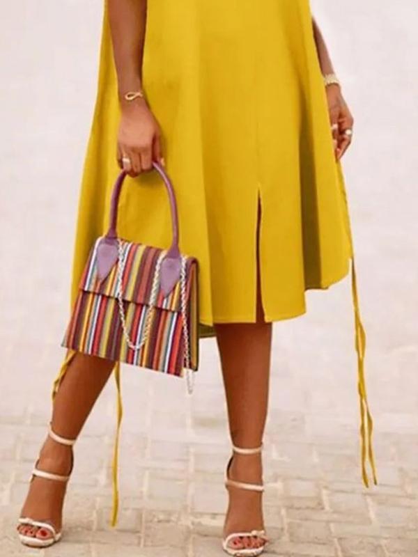 A-Line Sleeveless Solid Color Split-Joint Split-Side Streamer V-Neck Midi Dresses Product Image