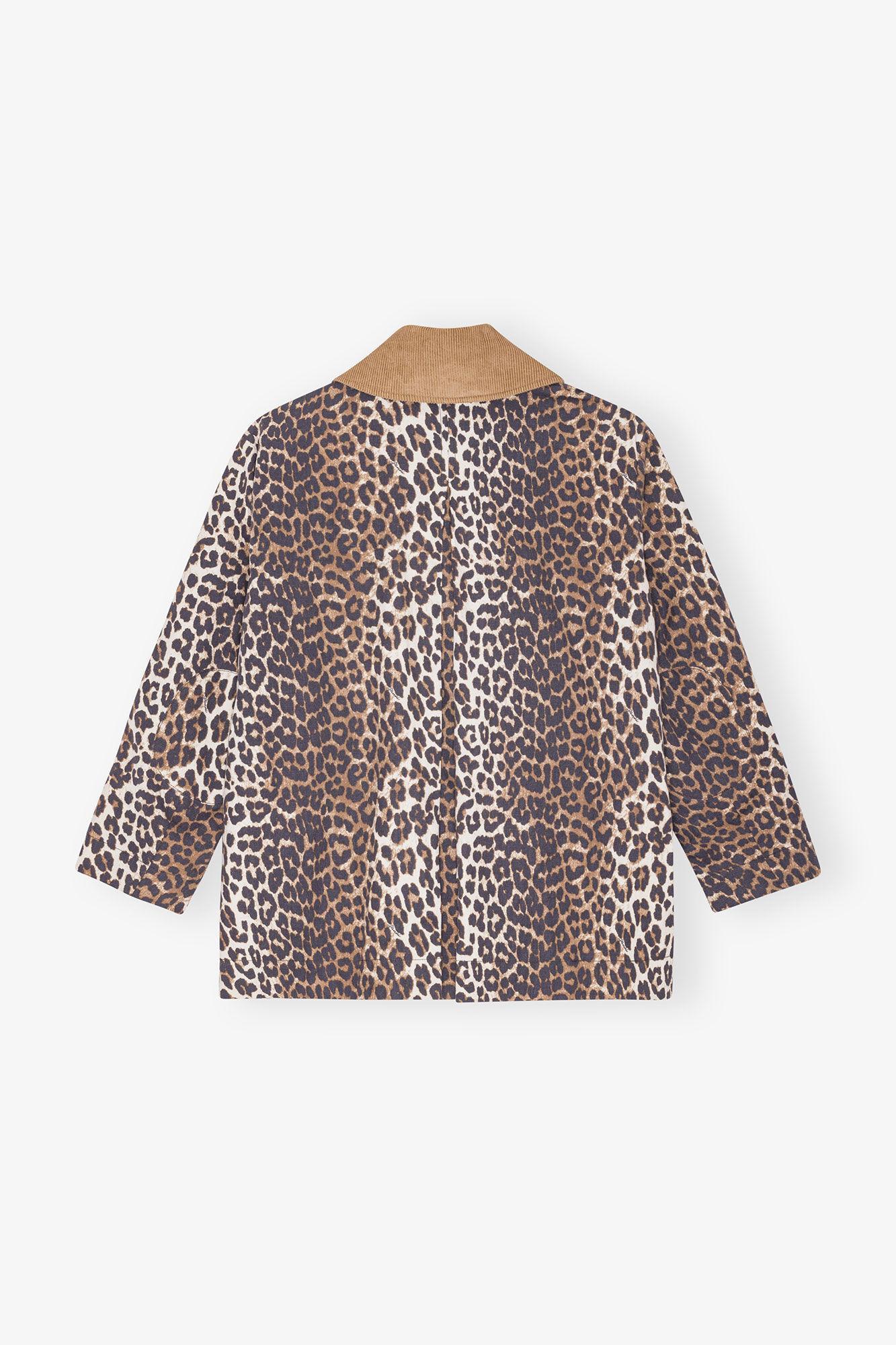 Leopard Printed Canvas Midi Jacket Product Image