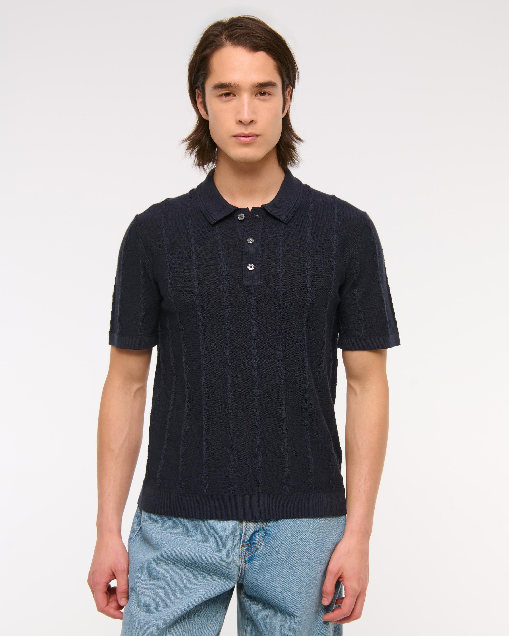 Merino Wool-Blend Stitch 3-Button Sweater Polo Product Image
