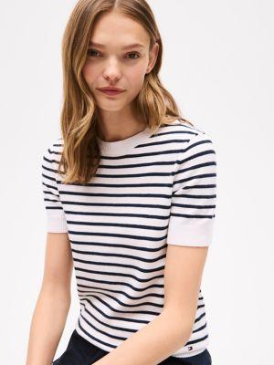 Lightweight Stripe Short-Sleeve Sweater Product Image