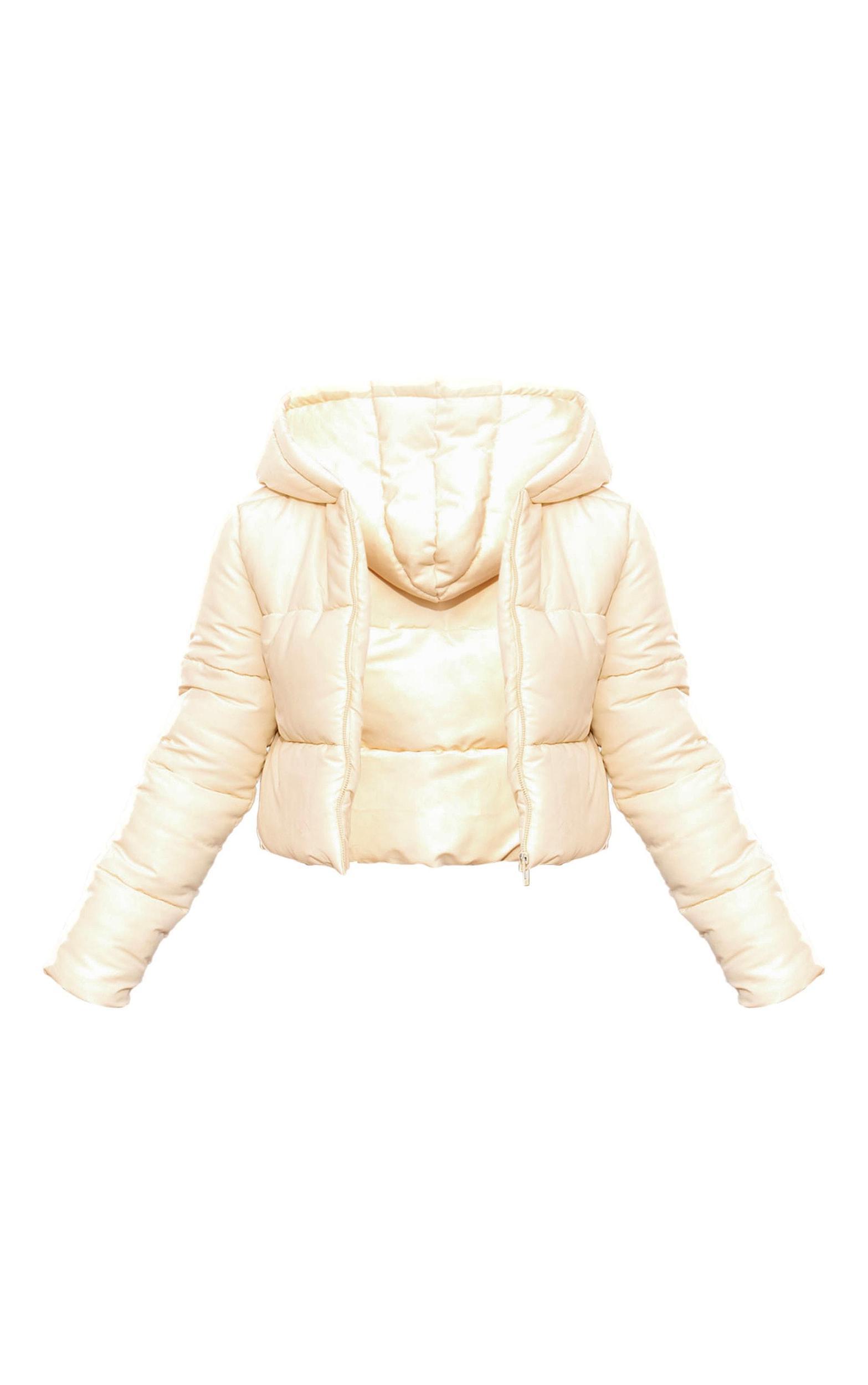 Cream Basic Hooded Zip Up Cropped Puffer Jacket Product Image