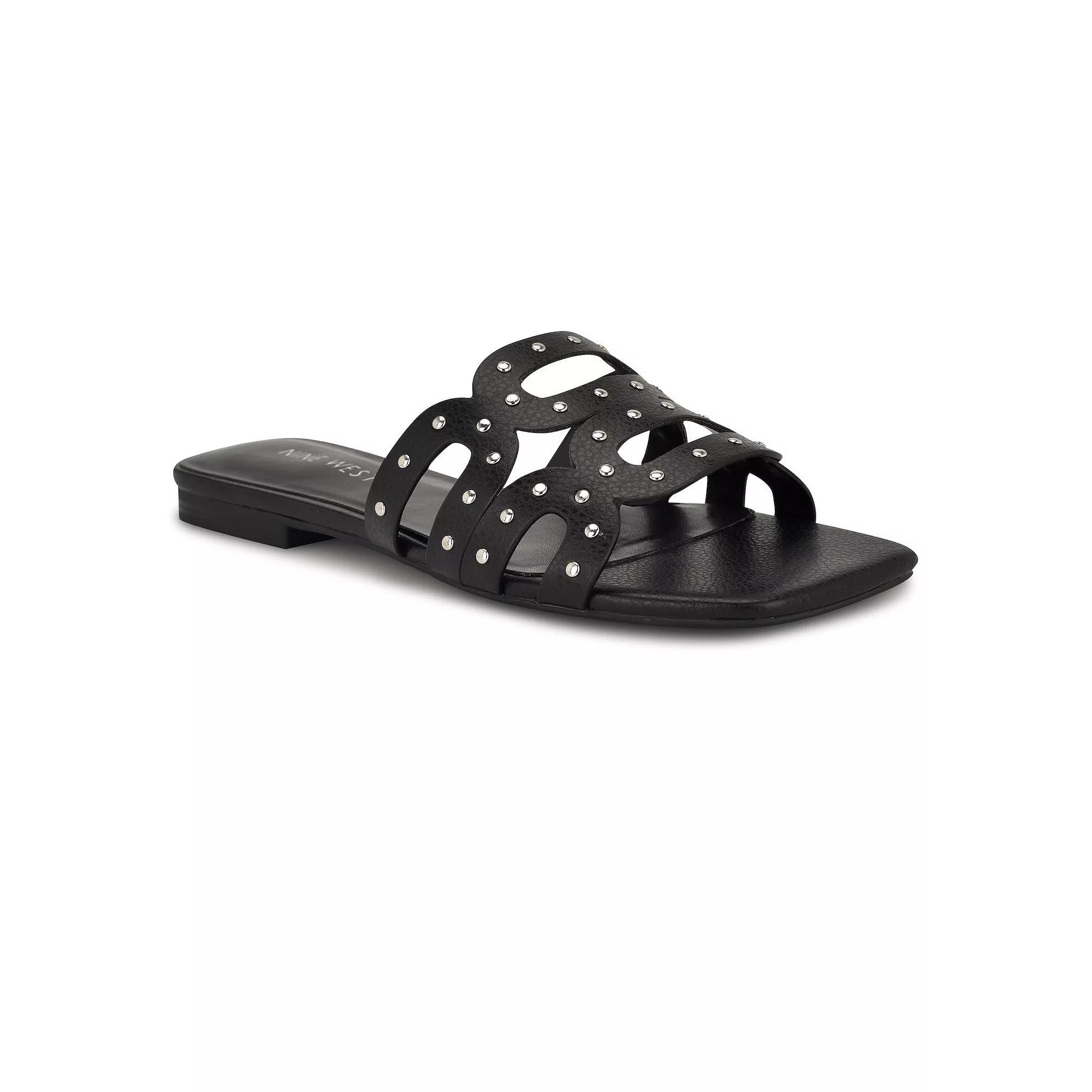 Nine West Mckinna Women's Slip-On Square Toe Flat Sandals, Size: 7, Black Product Image