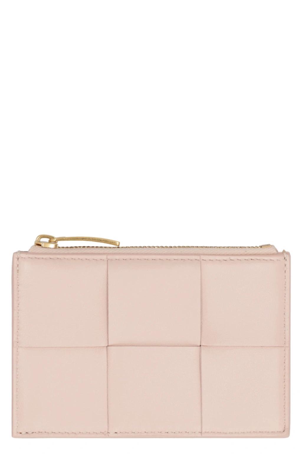 BOTTEGA VENETA Leather Card Holder In Pink Product Image