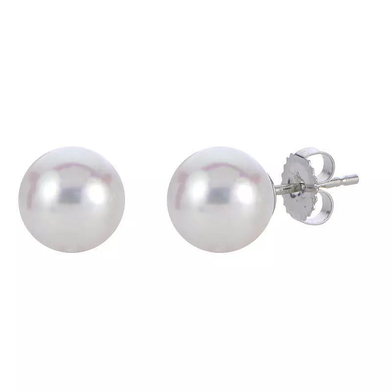 18k White Gold AAA Akoya Cultured Pearl Stud Earrings, Womens Product Image