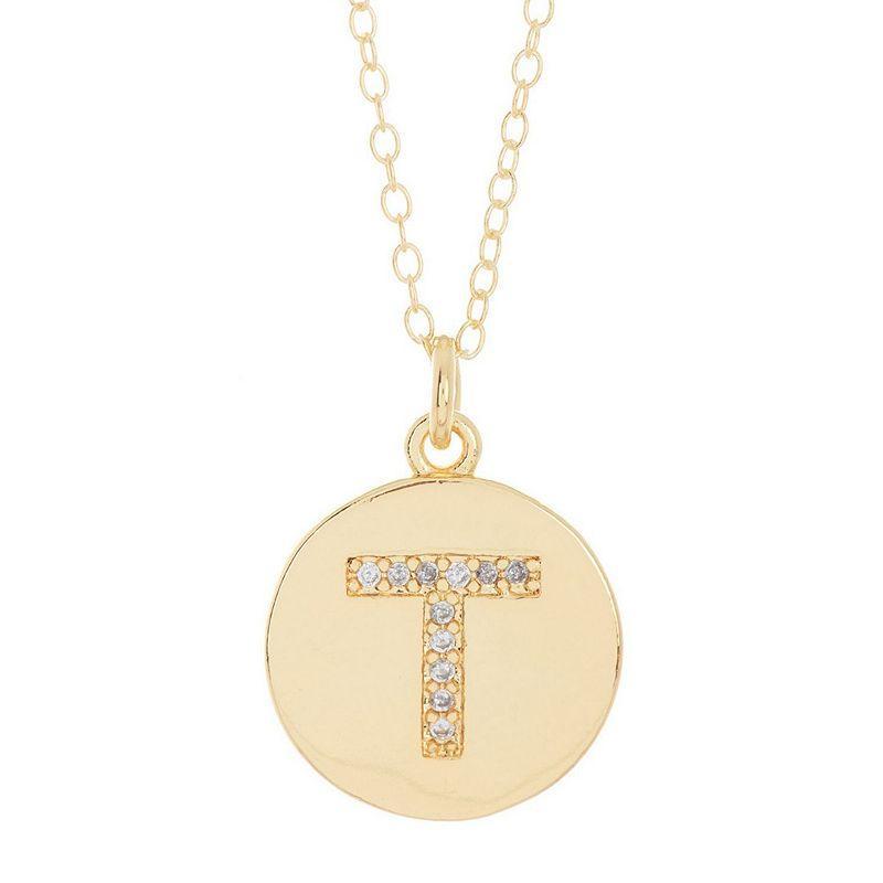 Adornia 14k Gold Plated Cubic Zirconia Engraved Letter Disc Pendant Necklace, Womens Gold Tone S Product Image