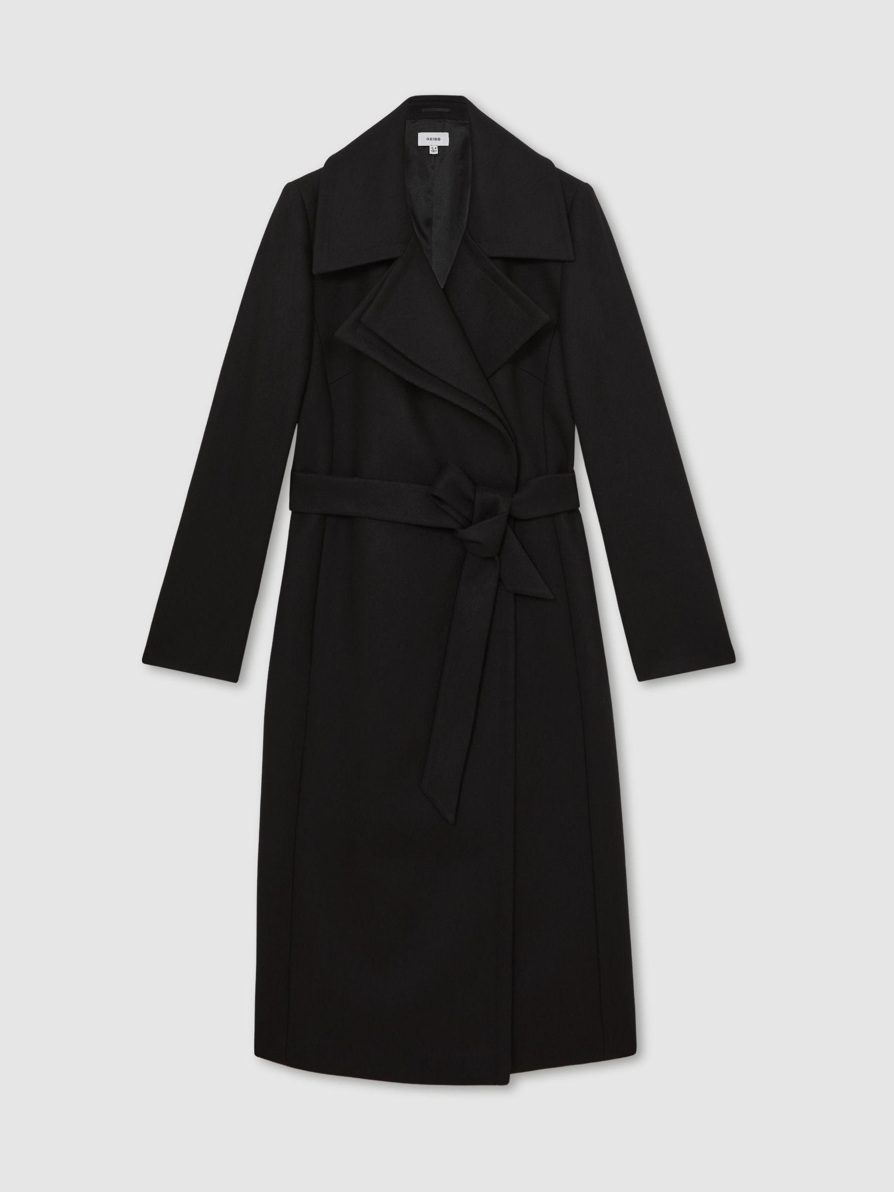 Wool-Blend Double-Lapel Belted Coat With Cashmere in Black Product Image