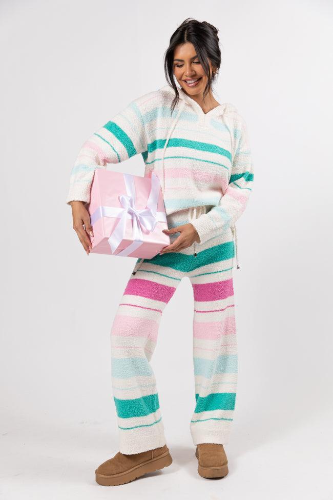 Heart On The Line Multi Striped Fuzzy Hoodie FINAL SALE Product Image