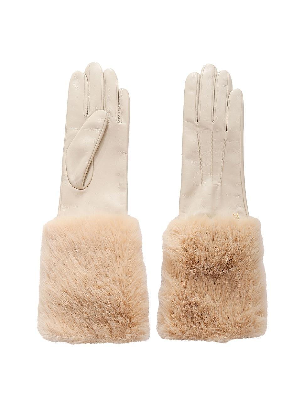 Womens Faux Fur Cuff Leather Gloves Product Image