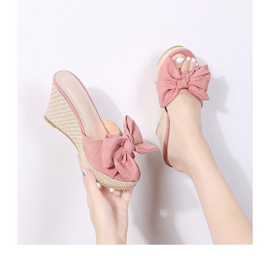 Bow Wedge Heel Espadrille Slide Sandals Product Image