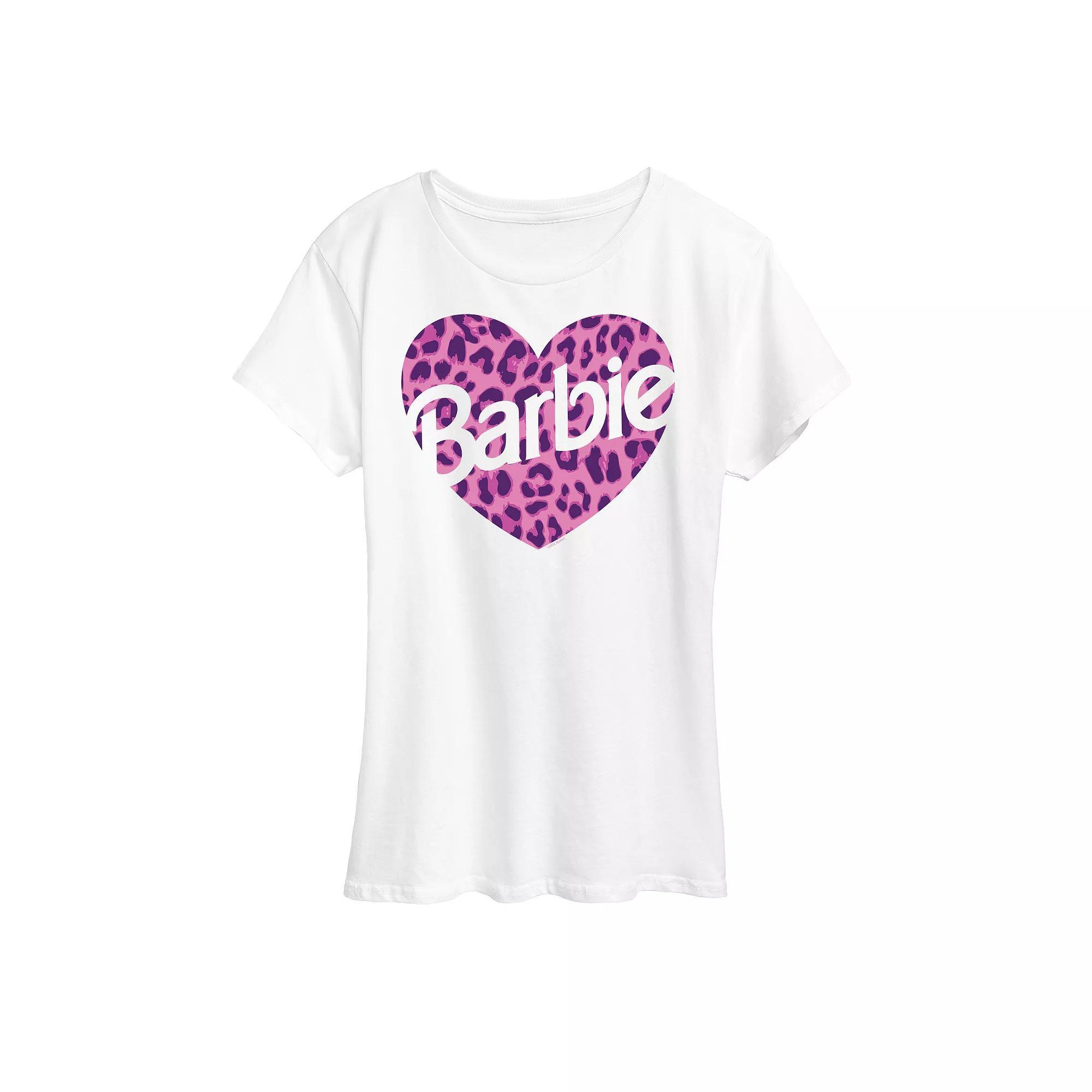 Women's Barbie® Leopard Heart Logo Graphic Tee, Girl's, Size: Small, White Product Image