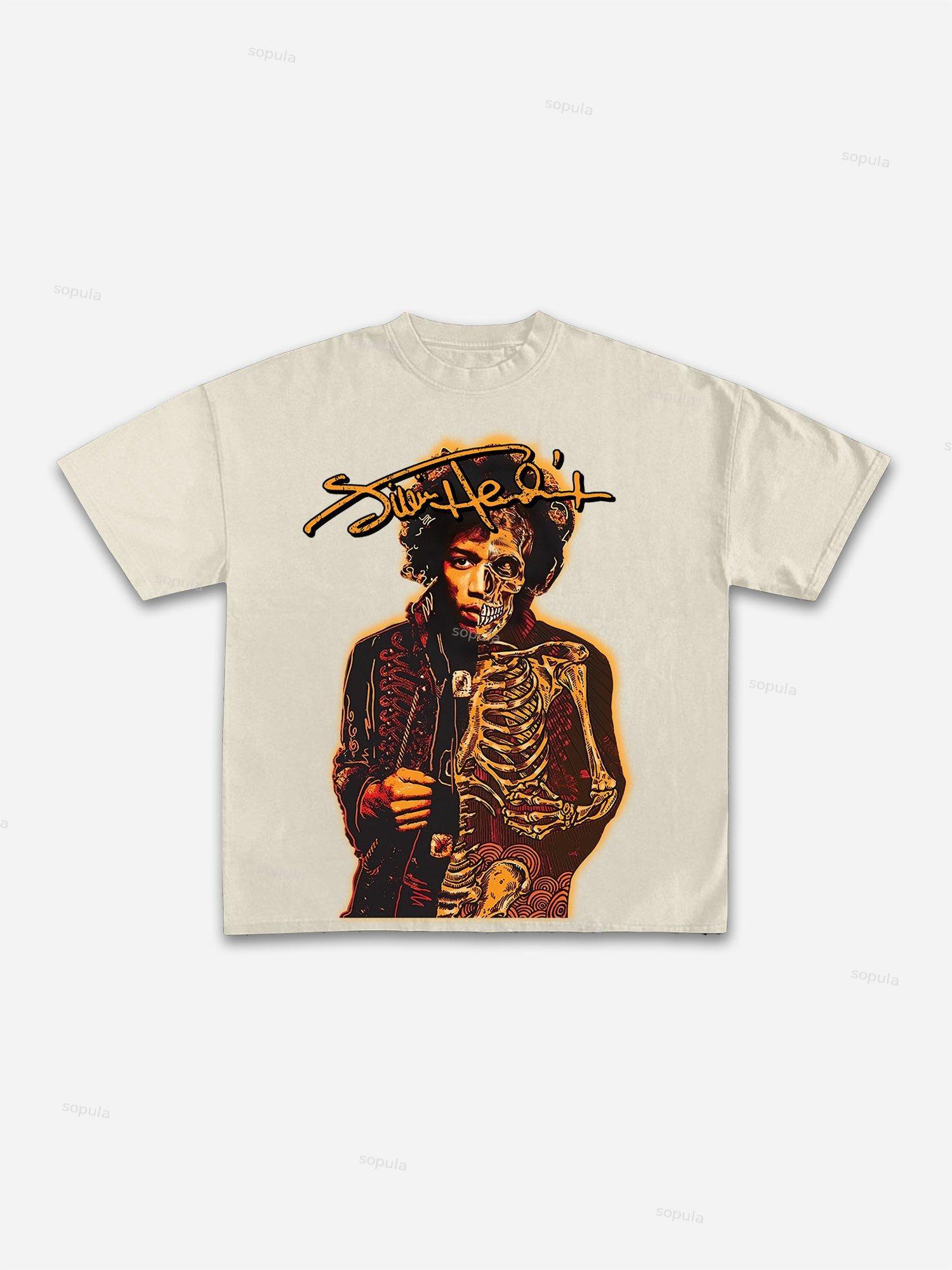 Sopula Jimi Hendrix Print Cotton T-Shirt Product Image