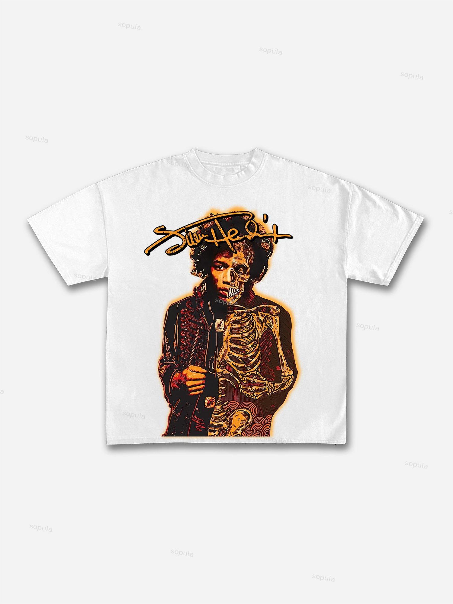 Sopula Jimi Hendrix Print Cotton T-Shirt Product Image