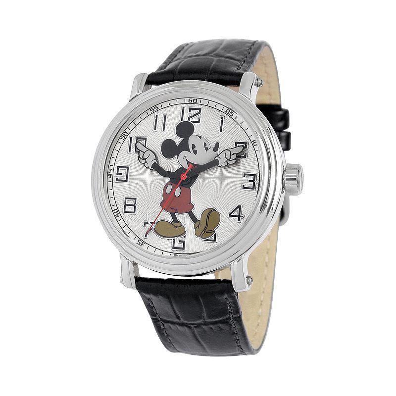 Disneys Mickey Mouse Mens Leather Watch, Black Product Image