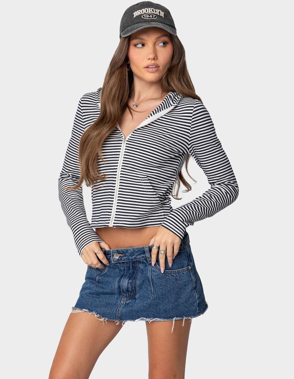 EDIKTED Madison Striped Zip Up Hoodie Product Image