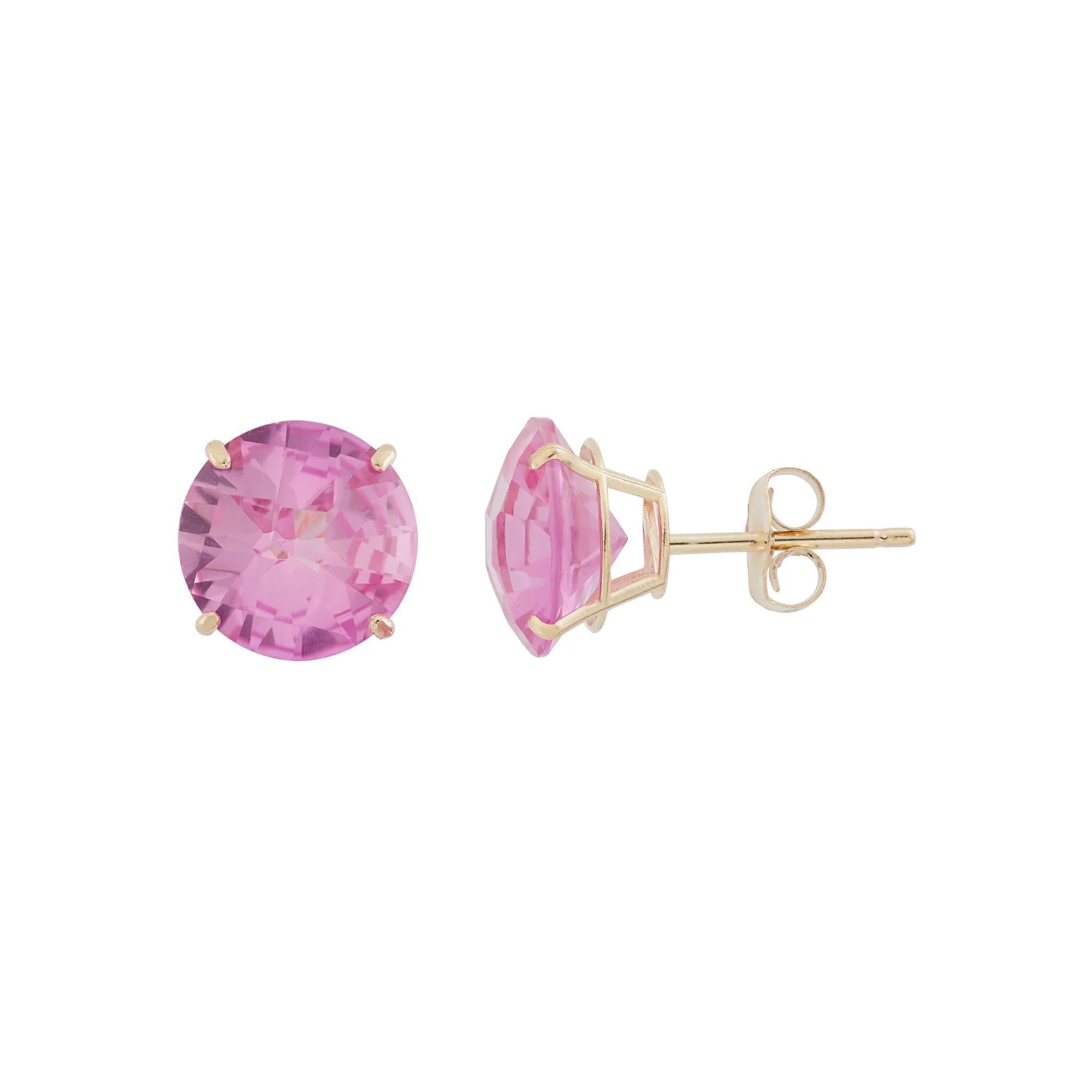 Lab-Created Pink Sapphire 10k Gold Stud Earrings, Women's Product Image