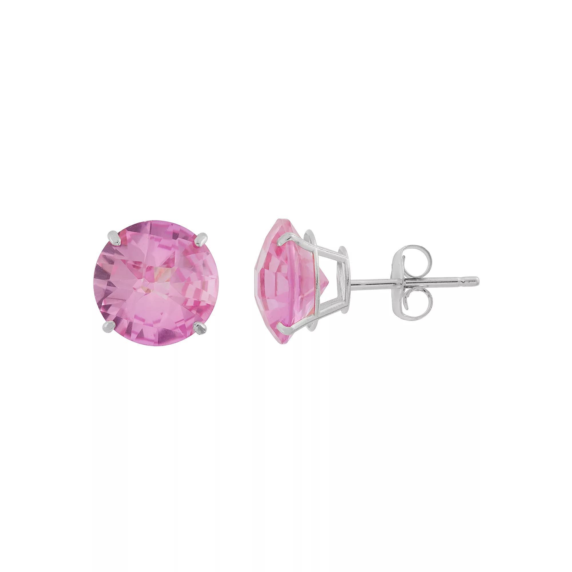 Lab-Created Pink Sapphire 10k Gold Stud Earrings, Women's Product Image