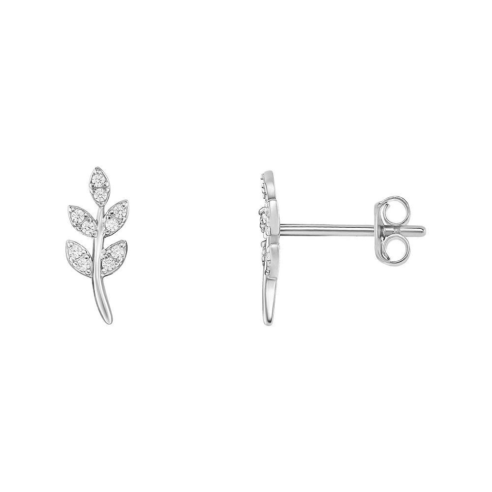 PRIMROSE Sterling Silver Cubic Zirconia Leaf Stud Earrings, Women's, Sterling Silver White Product Image