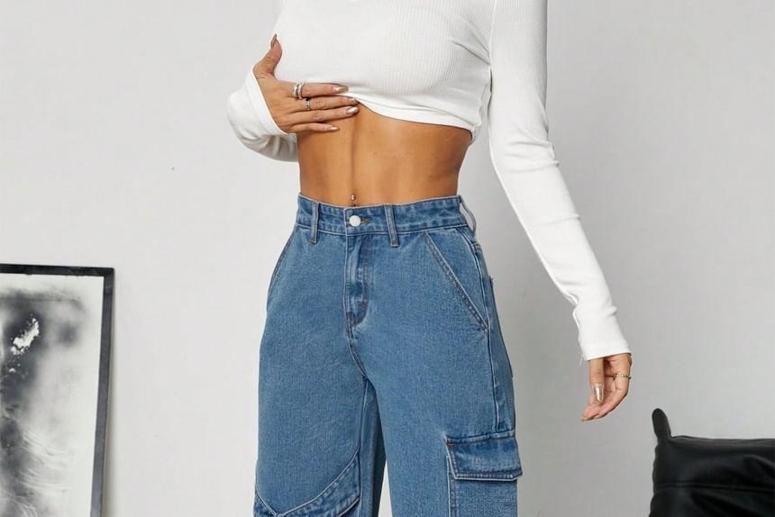 High Waist Bow Wide Leg Jeans Product Image