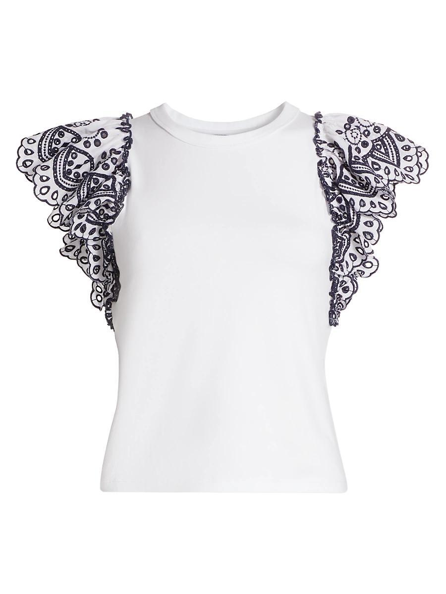 Womens Julianka Cotton Embroidered Flutter-Sleeve Top Product Image