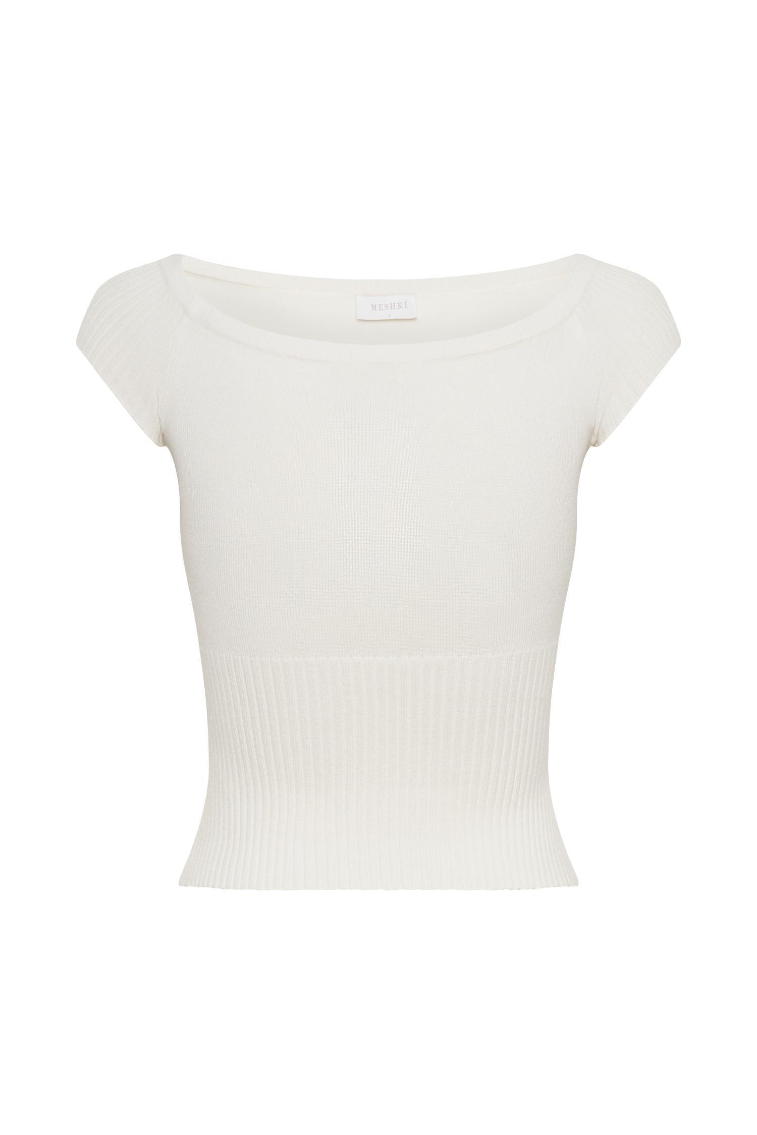 Mathilde Ribbed Knit Off Shoulder Top - Ivory Product Image