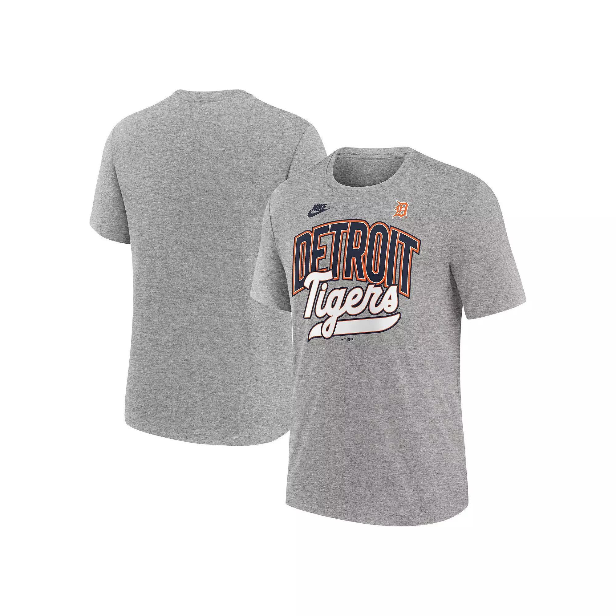 Men's Nike Heather Gray Detroit Tigers Cooperstown Collection Retro Tri-Blend T-Shirt,  Product Image