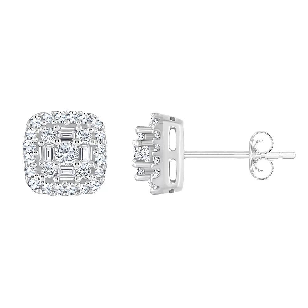 Celebration Gems 14k Gold 1/3 Carat T.W. Diamond Cushion Cluster Earrings, Women's, 14k White Gold Product Image