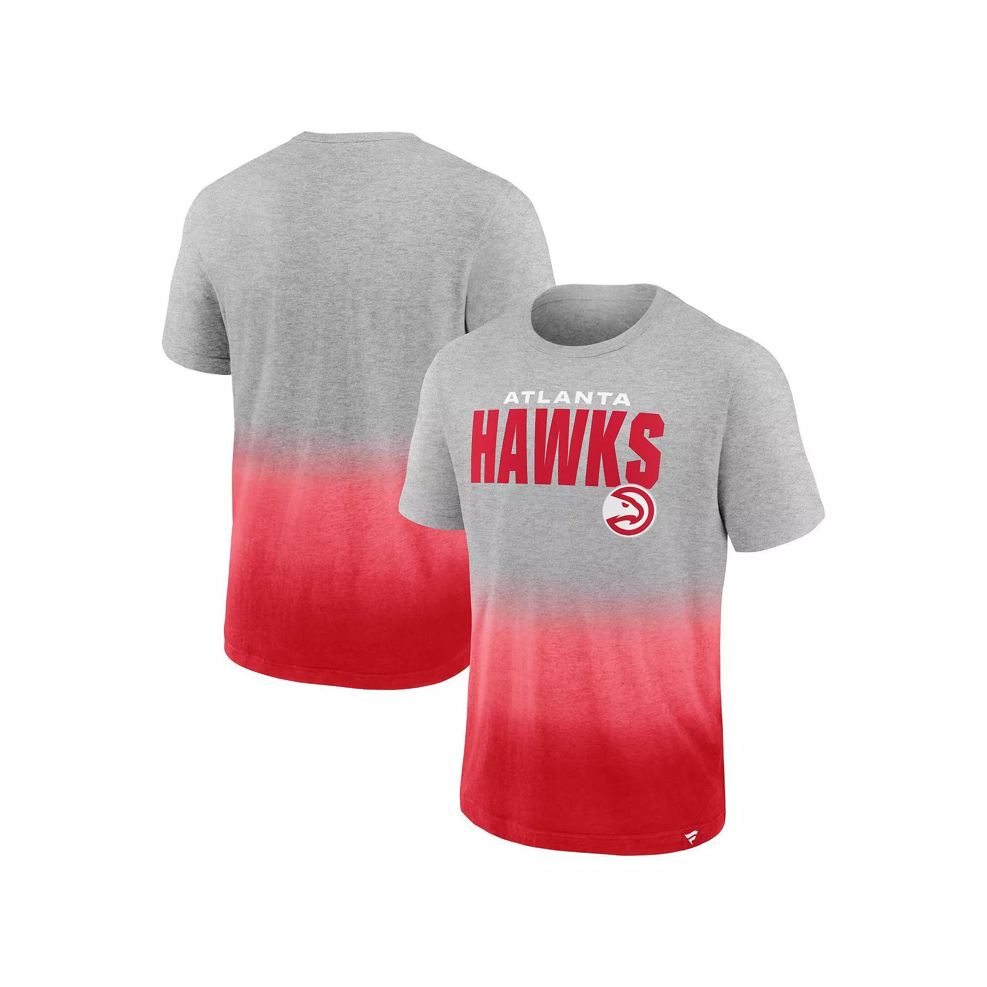 Men's Fanatics Branded Heathered Gray/Red Atlanta Hawks Board Crasher Dip-Dye T-Shirt, Size: Medium, Grey Product Image