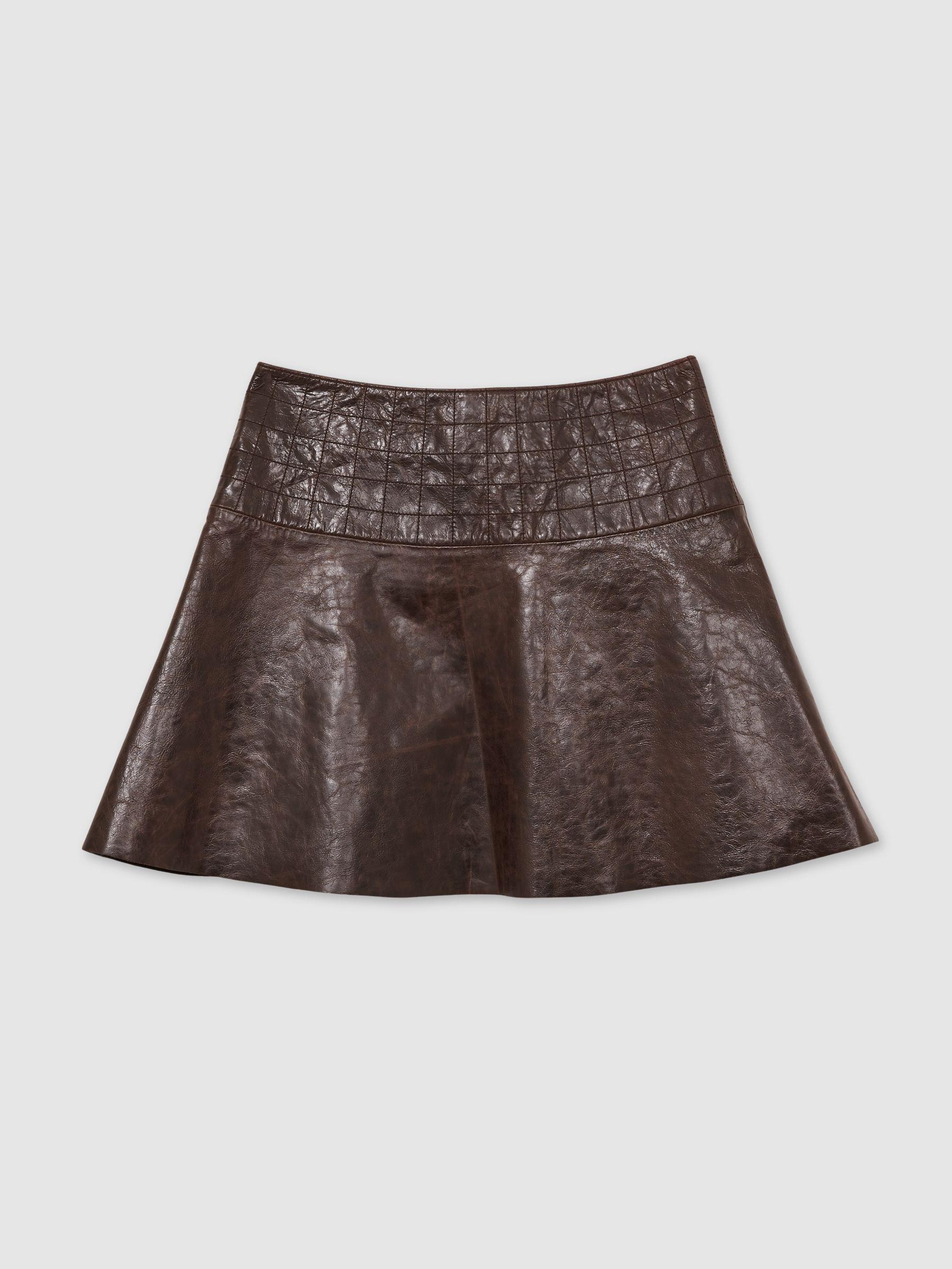 Leather Flared Mini Skirt in Chocolate Product Image