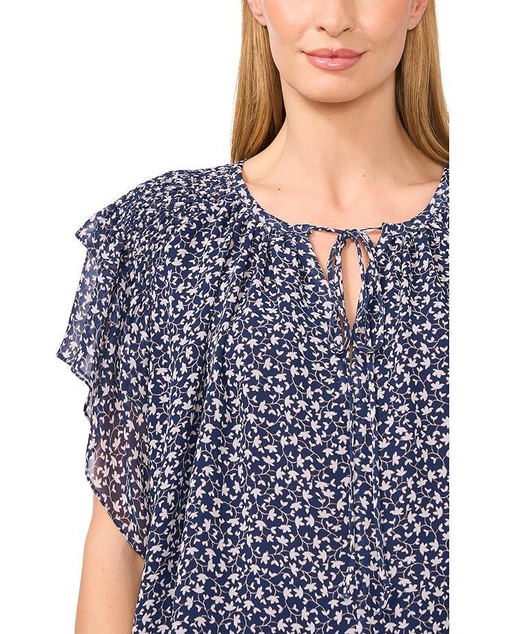 Split Tie Neck Ruffle Cuff Top Product Image
