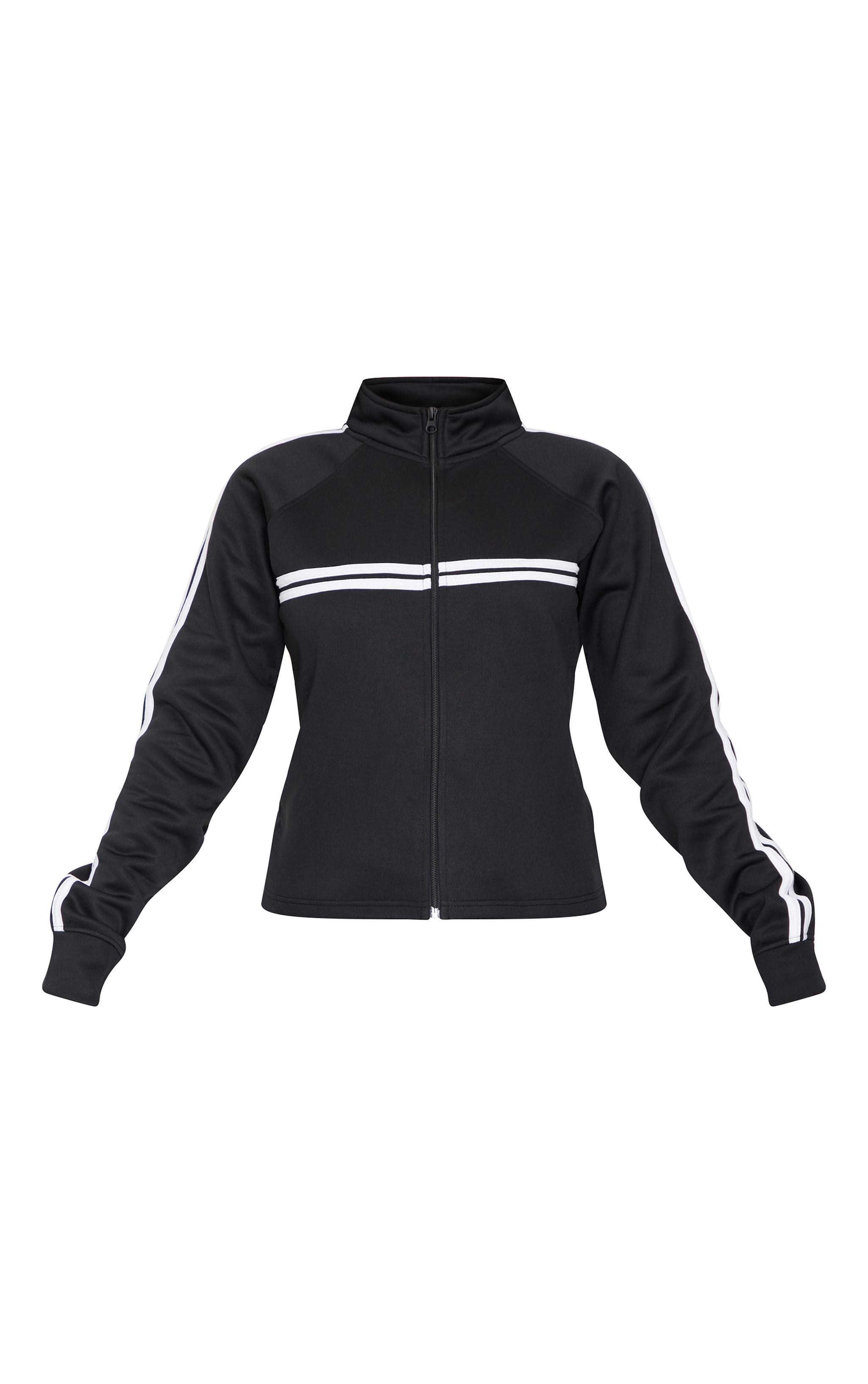 Petite Black Stripe Detail Zip Up Track Jacket Product Image