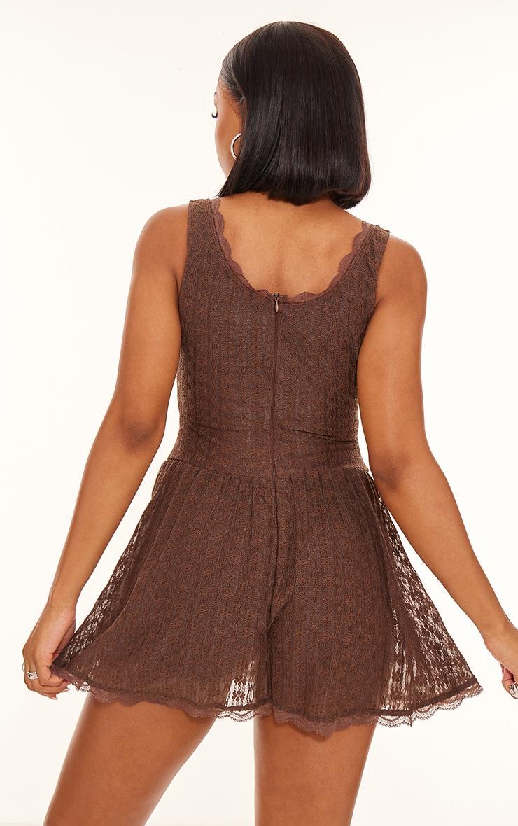 Chocolate Textured Lace Corset Detail Floaty Romper Product Image