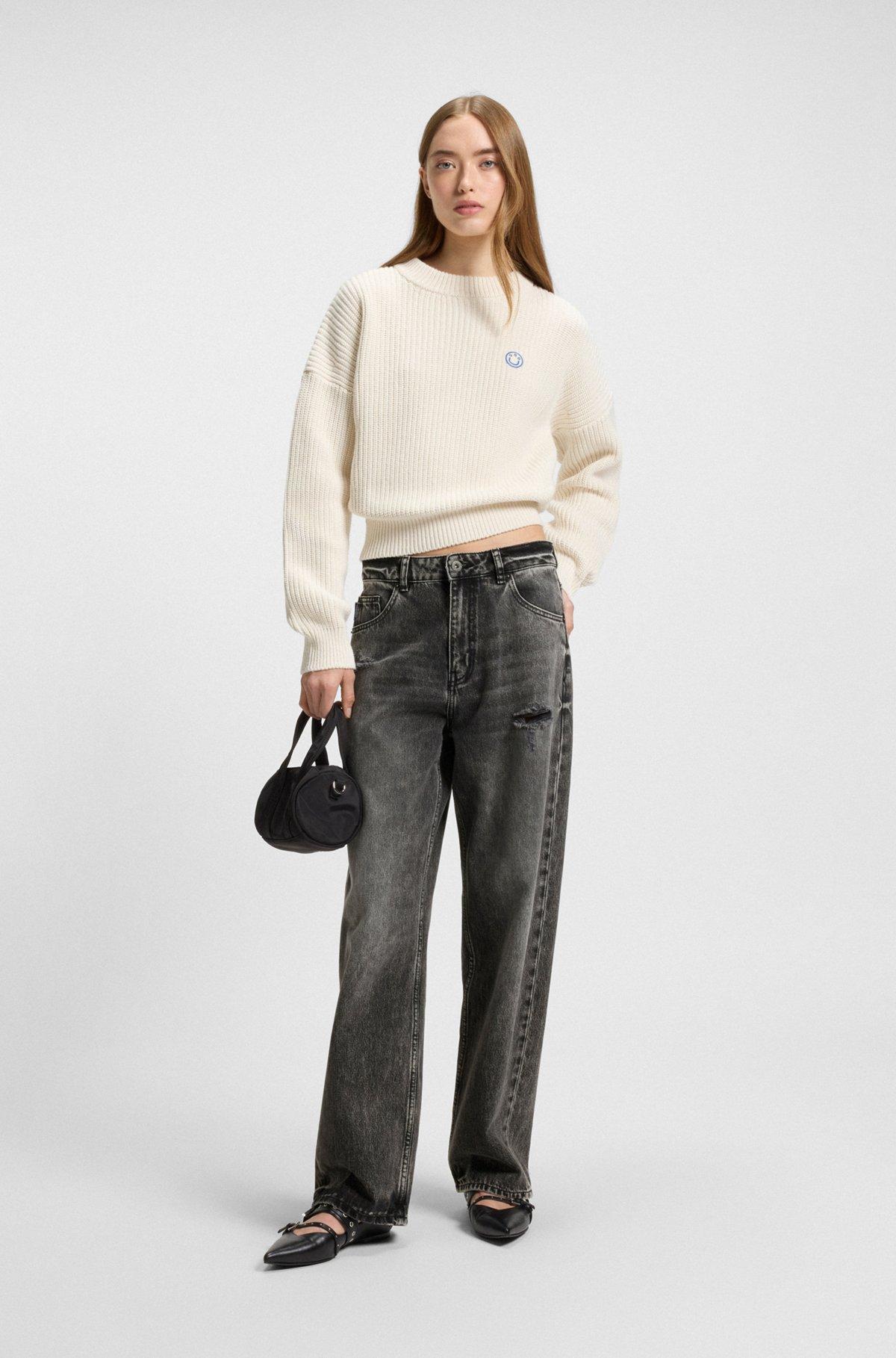 HUGO - Relaxed-fit jeans in distressed rigid denim - Black Product Image