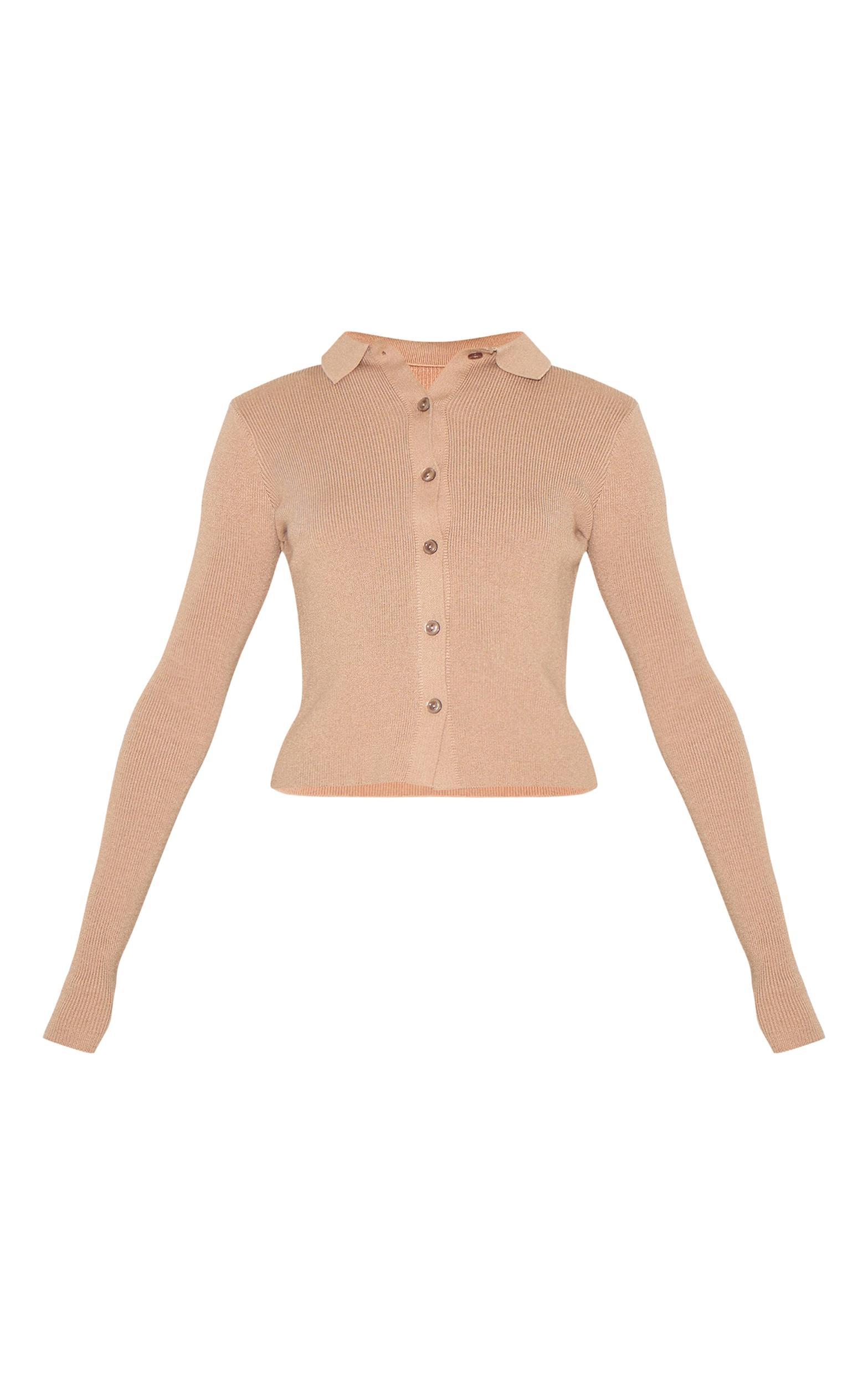 Mocha Knitted Button Through Top Product Image