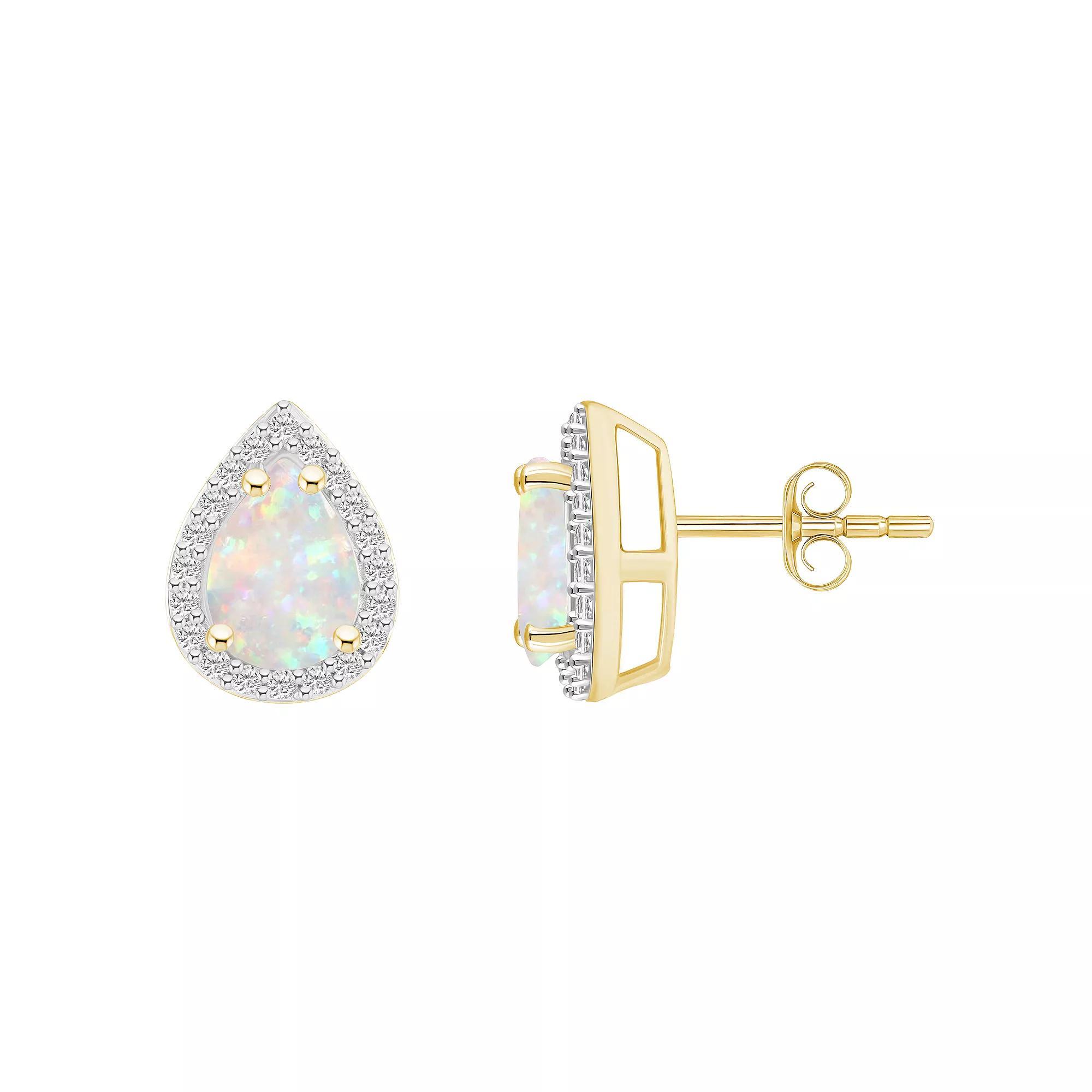 Celebration Gems 10k Gold Pear Shape Gemstone & Lab-Created White Sapphire Halo Stud Earrings, Women's Product Image
