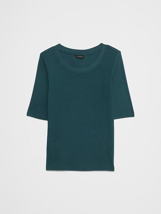 Ribbed Elbow-Sleeve T-Shirt Product Image