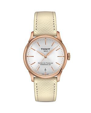 Tissot Womens Chemin Des Tourelles Powermatic 80 Automatic Light Blue Leather Strap Watch Product Image