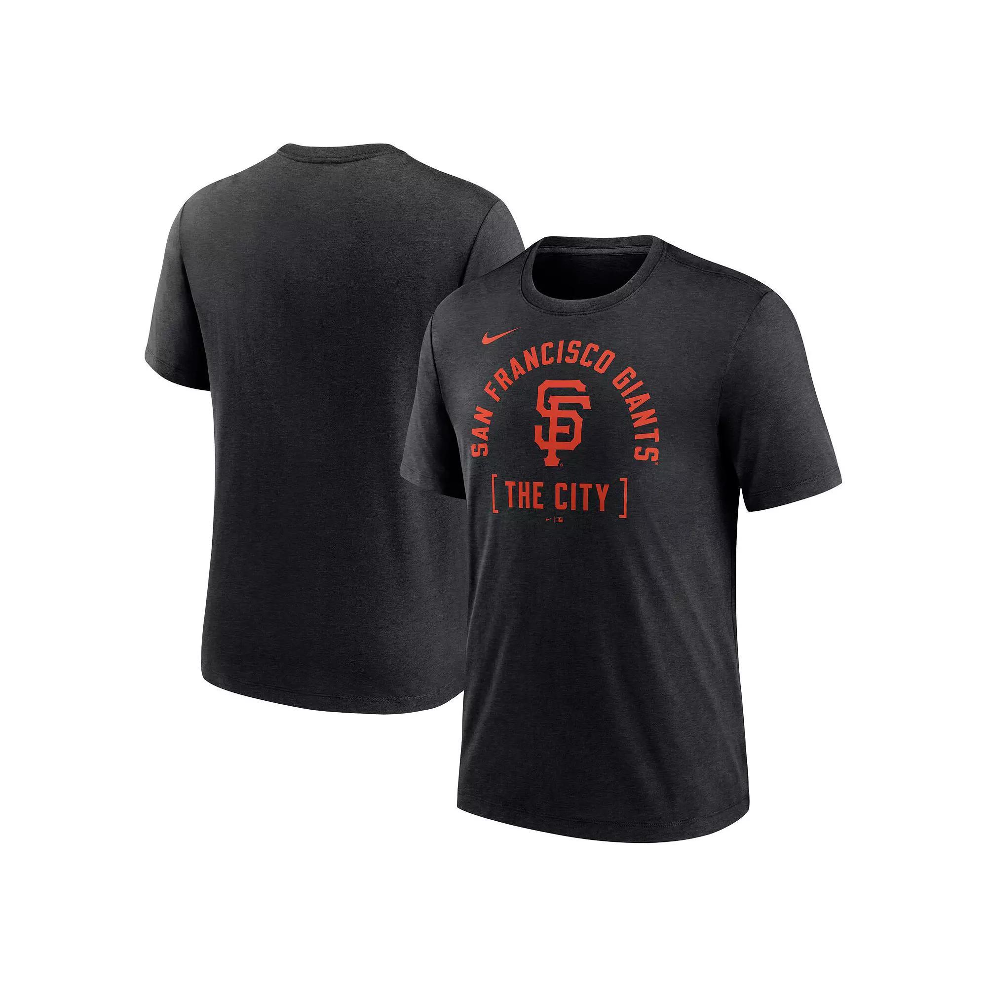 Men's Nike Navy Denver Broncos Overlap Lockup Tri-Blend T-Shirt,  Product Image