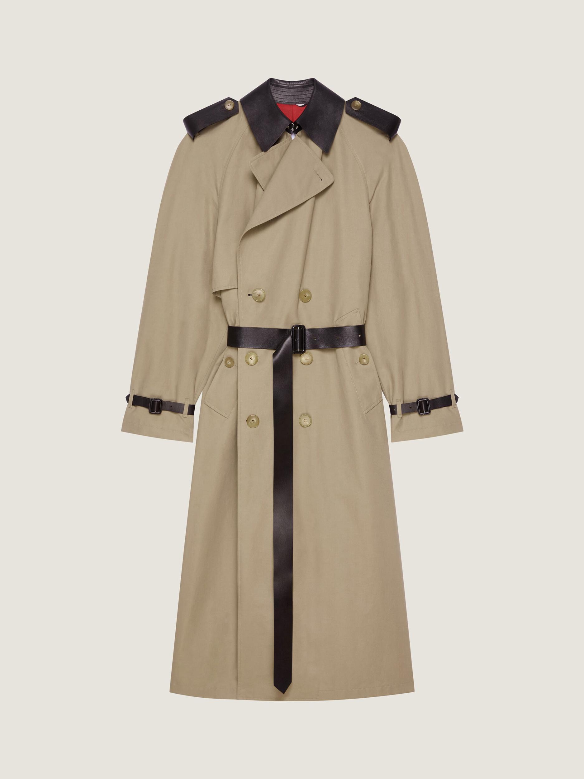 Trench in cotton with leather details Product Image