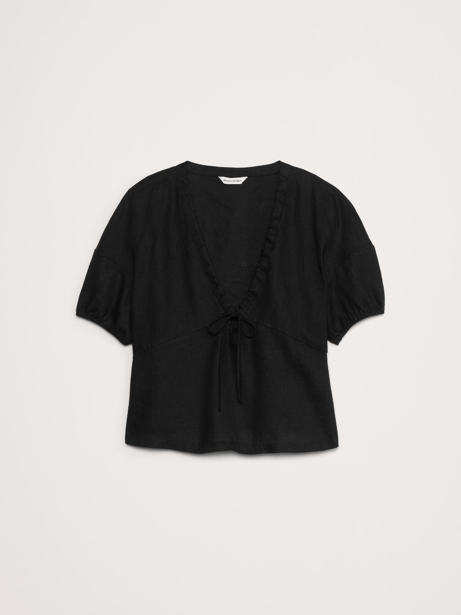 Linen Tie-Front V-Neck Top Product Image