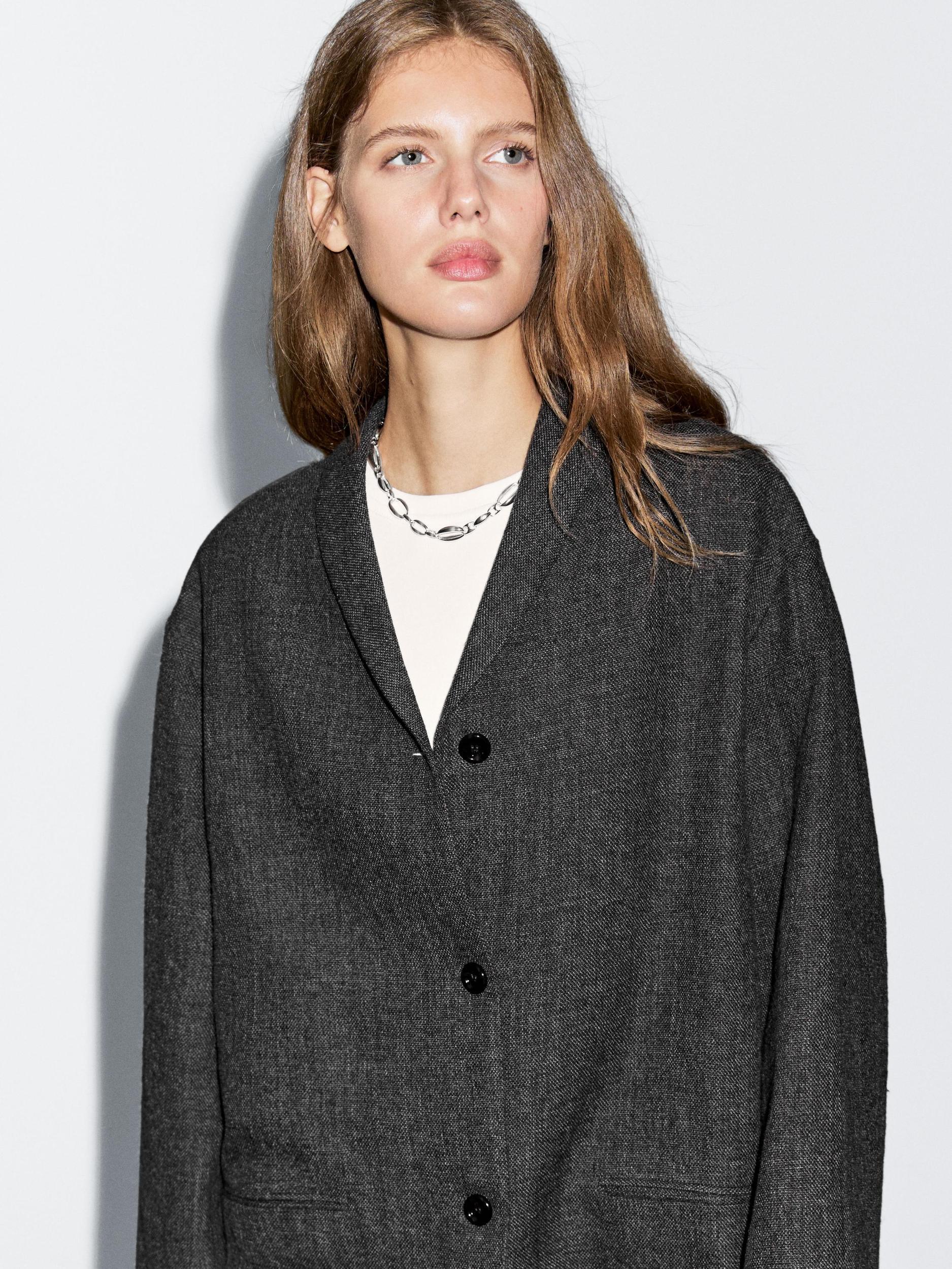 Mid-length wool blend coat with lapel collar Product Image