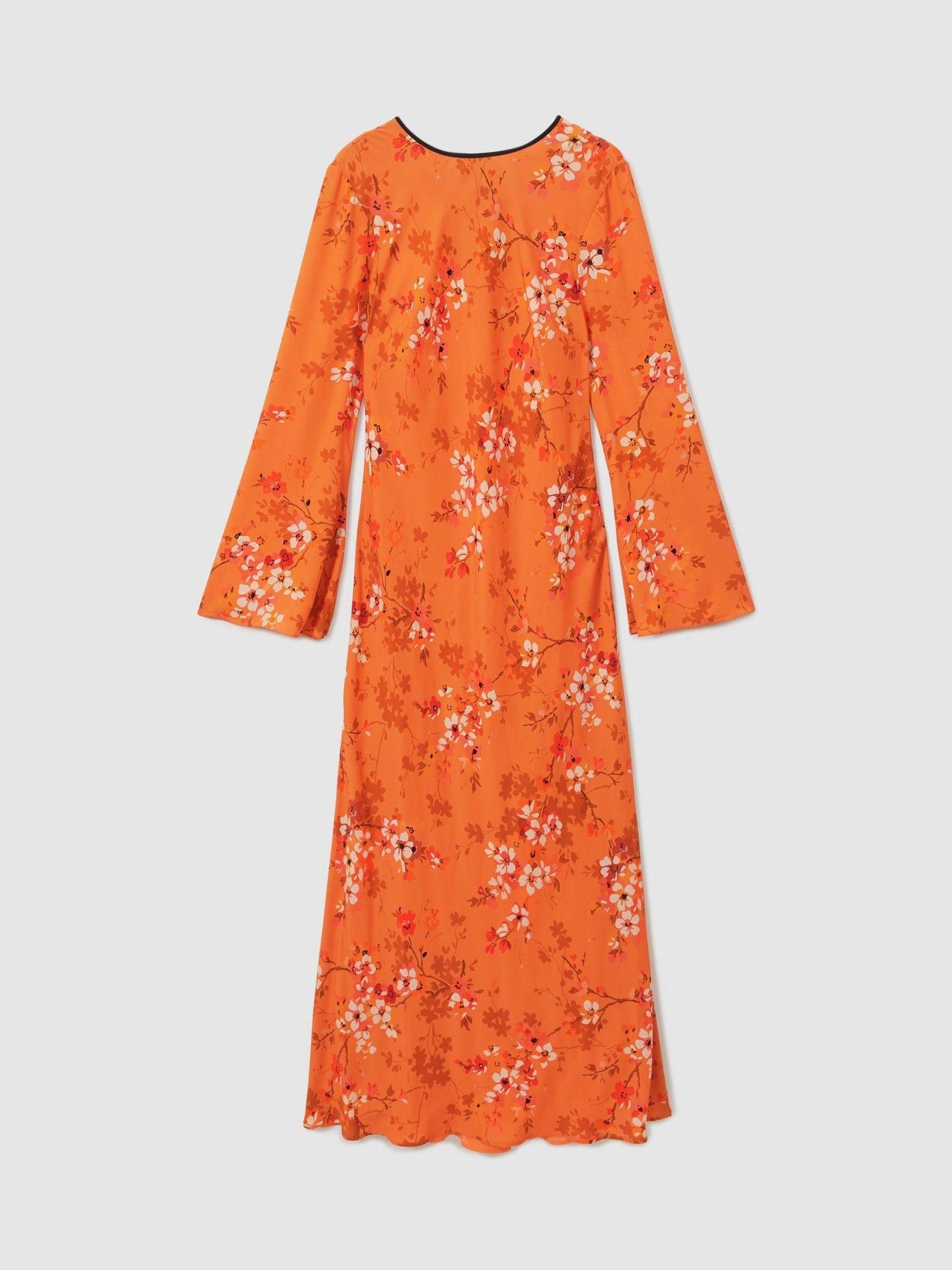 Florere Flute Sleeve Midi Dress in Orange Product Image