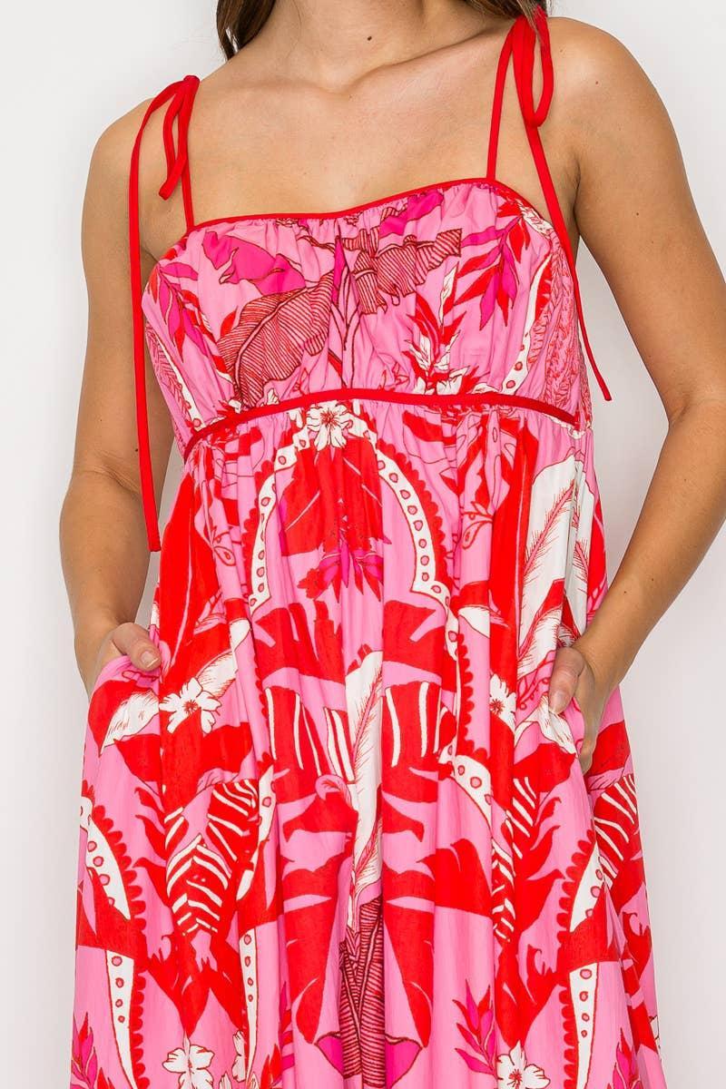 Red & Pink Wild Jungle Print Maxi Dress Product Image