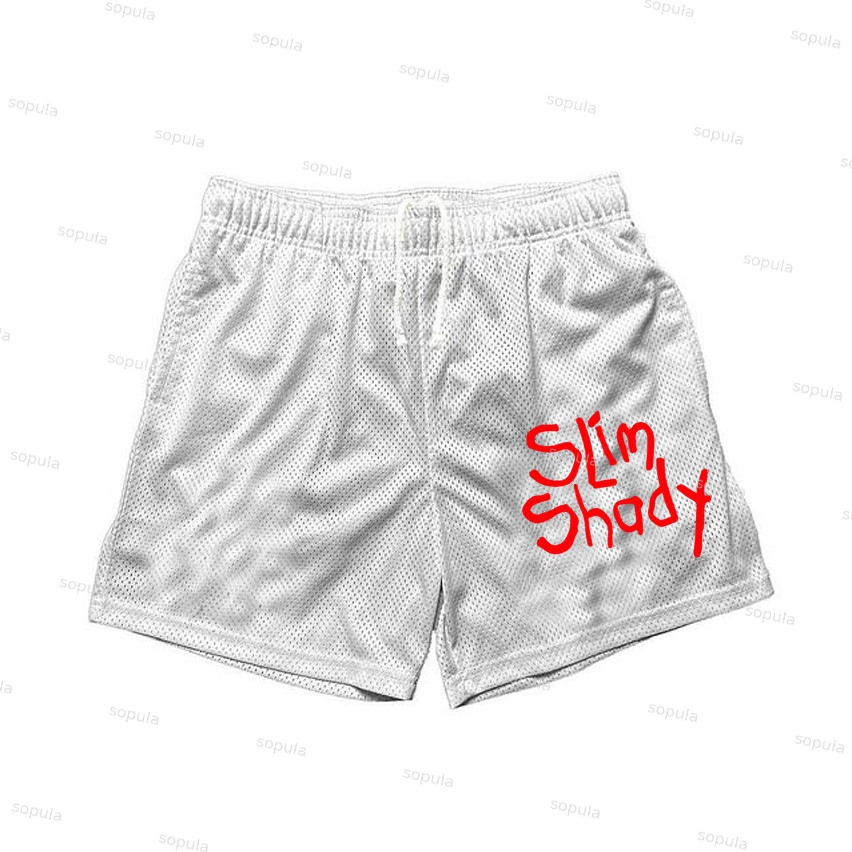 Sopula Casual Drawstring Slim Shady Graphic Mesh Shorts Product Image