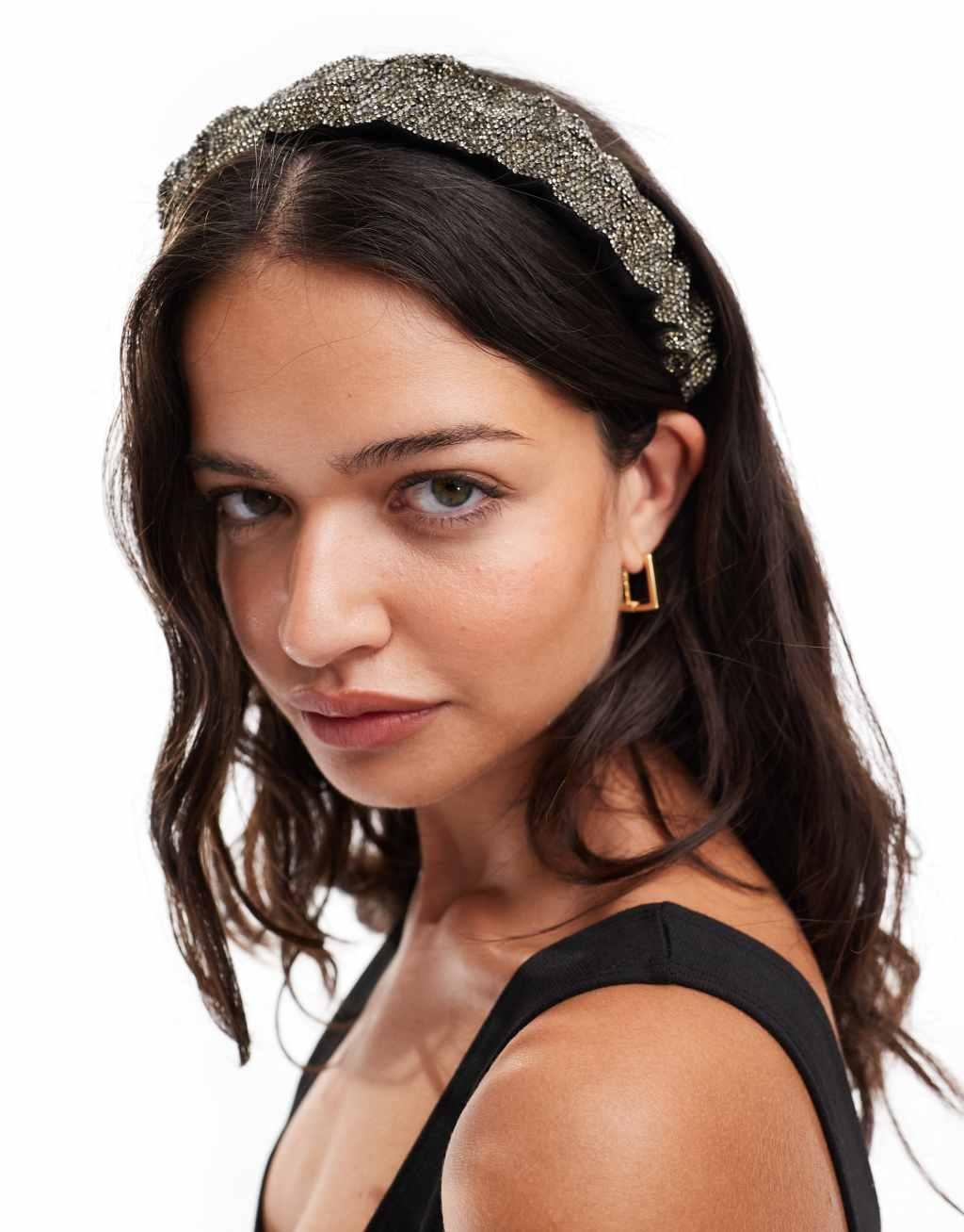 Pieces embellished headband in dark silver Product Image