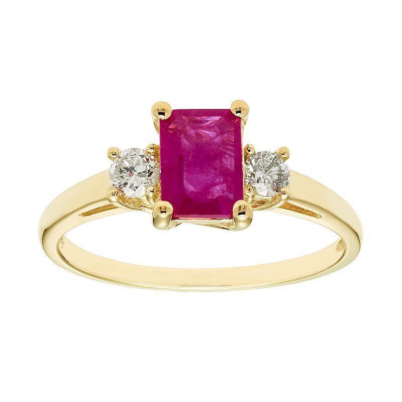 The Regal Collection 14k Gold Ruby & 1/5 Carat T.W. IGL Certified Diamond 3-Stone Ring, Womens Yellow Product Image