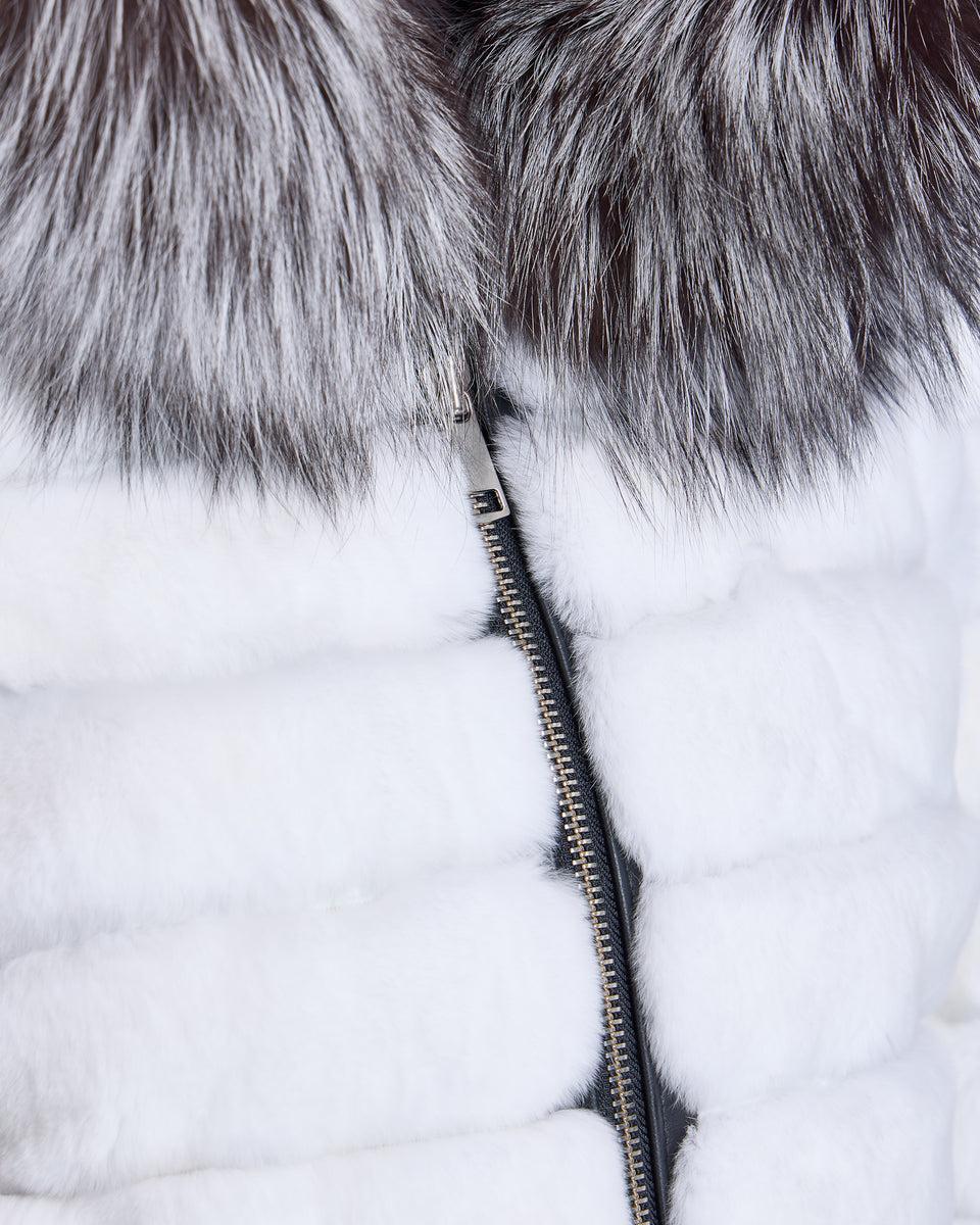 Horizontal Rabbit Jacket with Fox Trimmed Hood Product Image