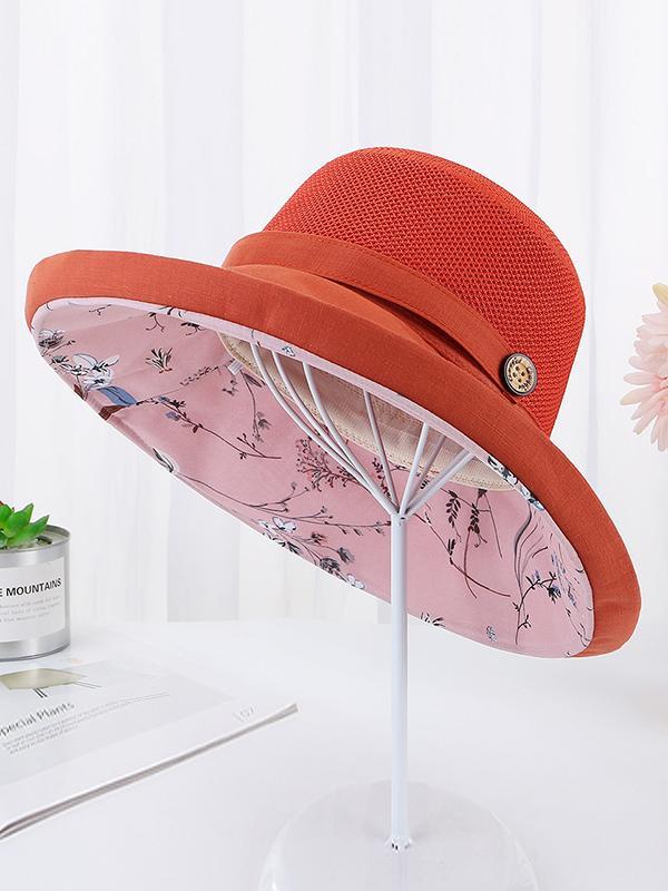 Hollow Lace-Up Printed Split-Joint Sun Hat Product Image