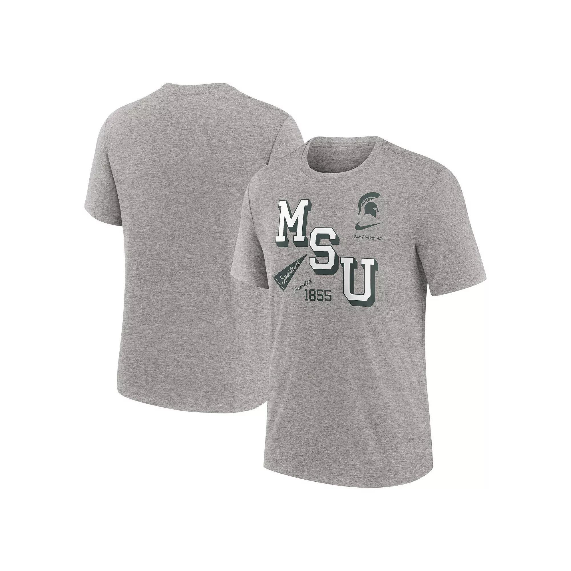 Men's Nike Heather Gray Michigan State Spartans Blitz Roll Call Tri-Blend T-Shirt, Size: XL, Grey Product Image