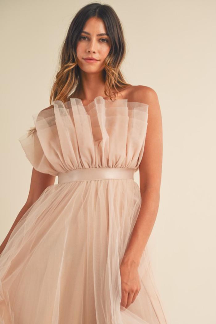 Belted Tulle Midi Dress Product Image